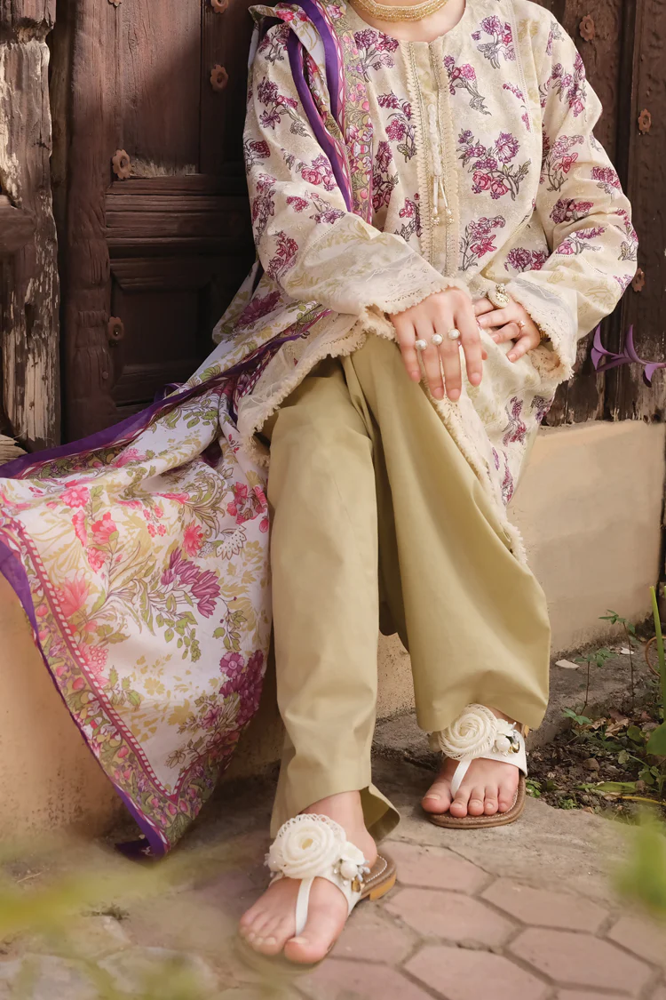 Off White Lawn 3 Piece Stitched - ALP-725 - Image 3