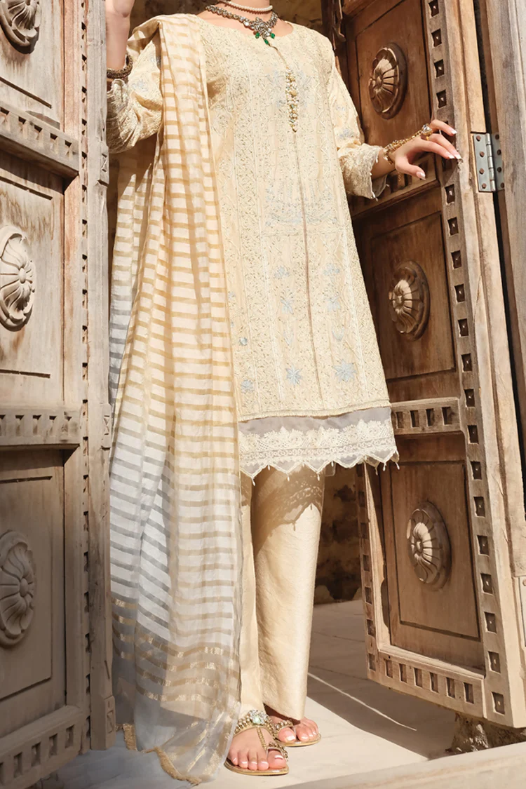 Off White Raw Silk 3 Piece Stitched - ALP-745 - Image 3