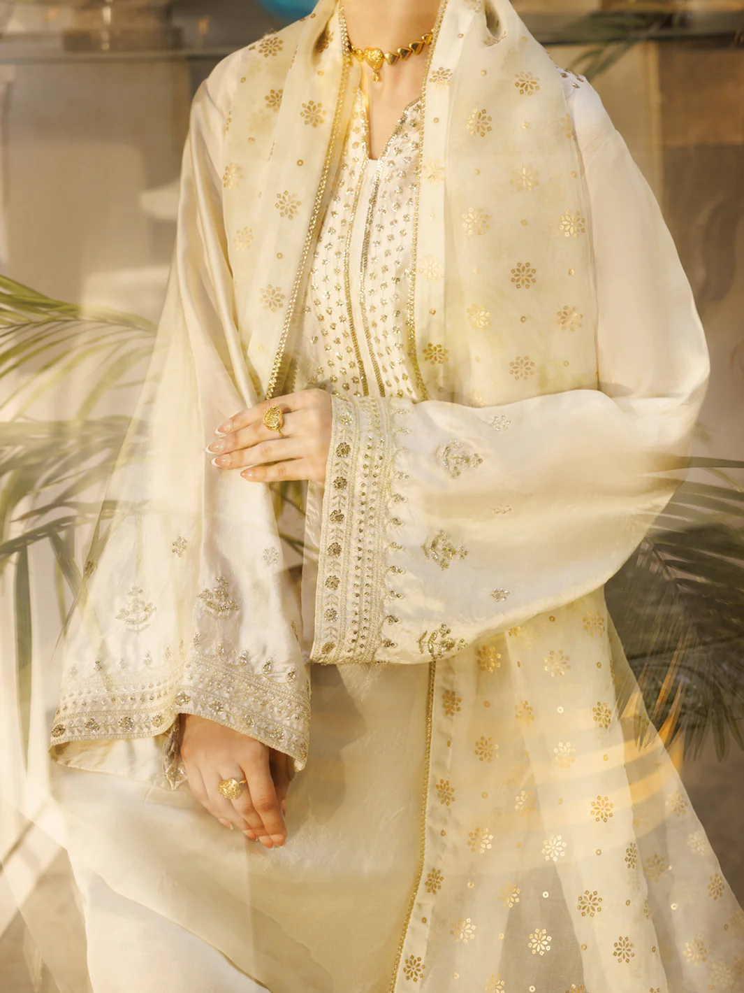Off White Sheesha Silk Formal 3Pc Stitched - AL-3PS-LS-619 - Image 5