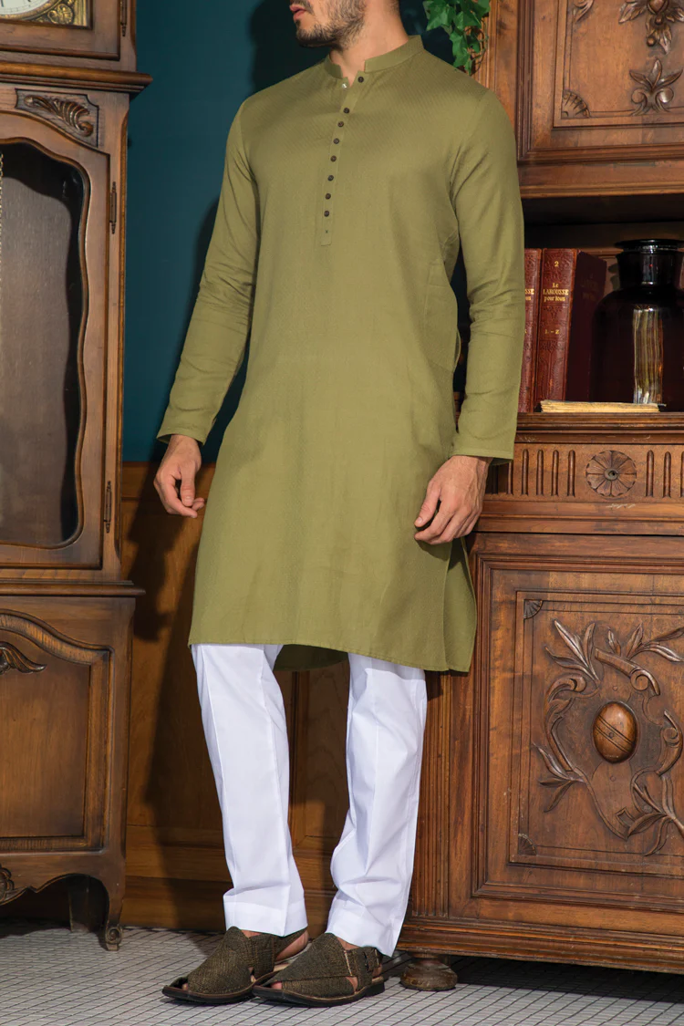 Olive Blended Kurta - AL-K-701