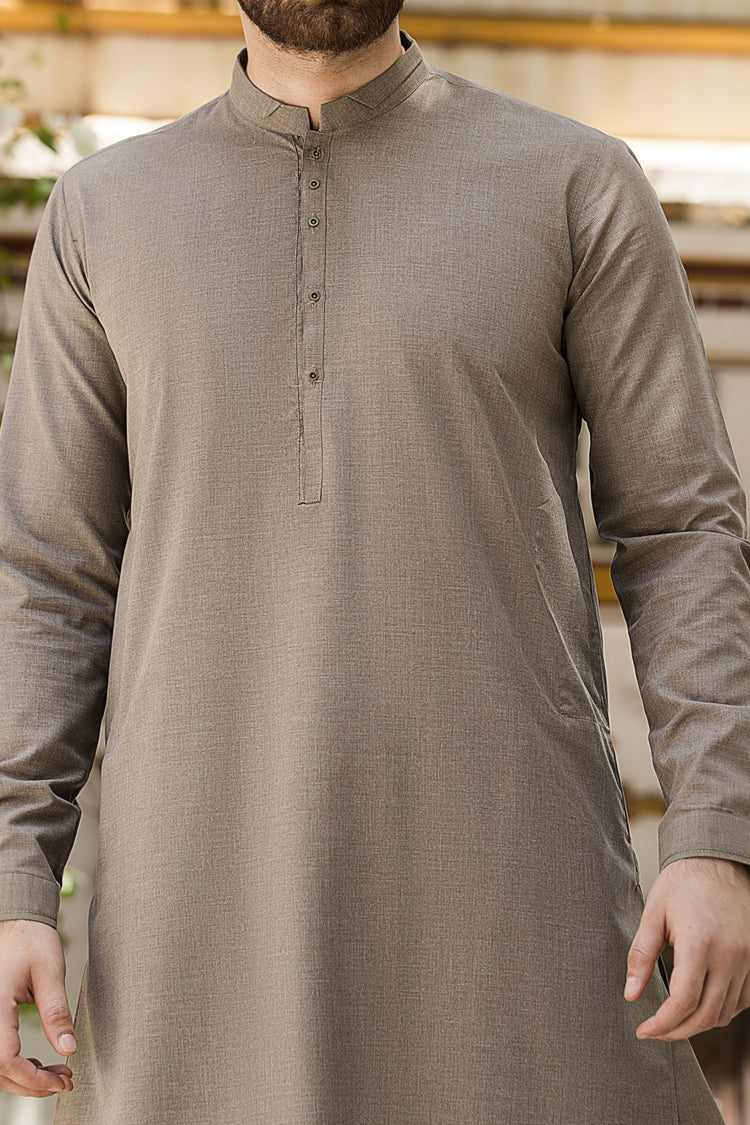 Olive Green Blended Kameez Shalwar - AL-KS-2398 - Image 3