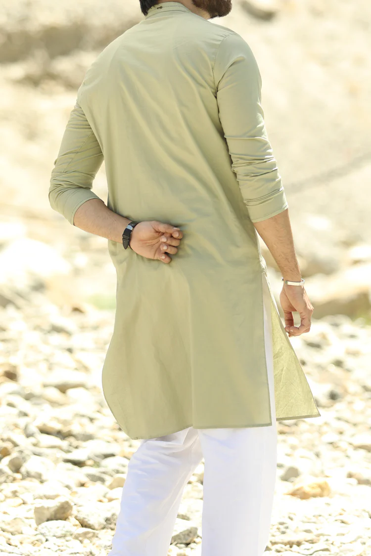 Olive Green Cotton Kurta - AL-K-656 - Image 3
