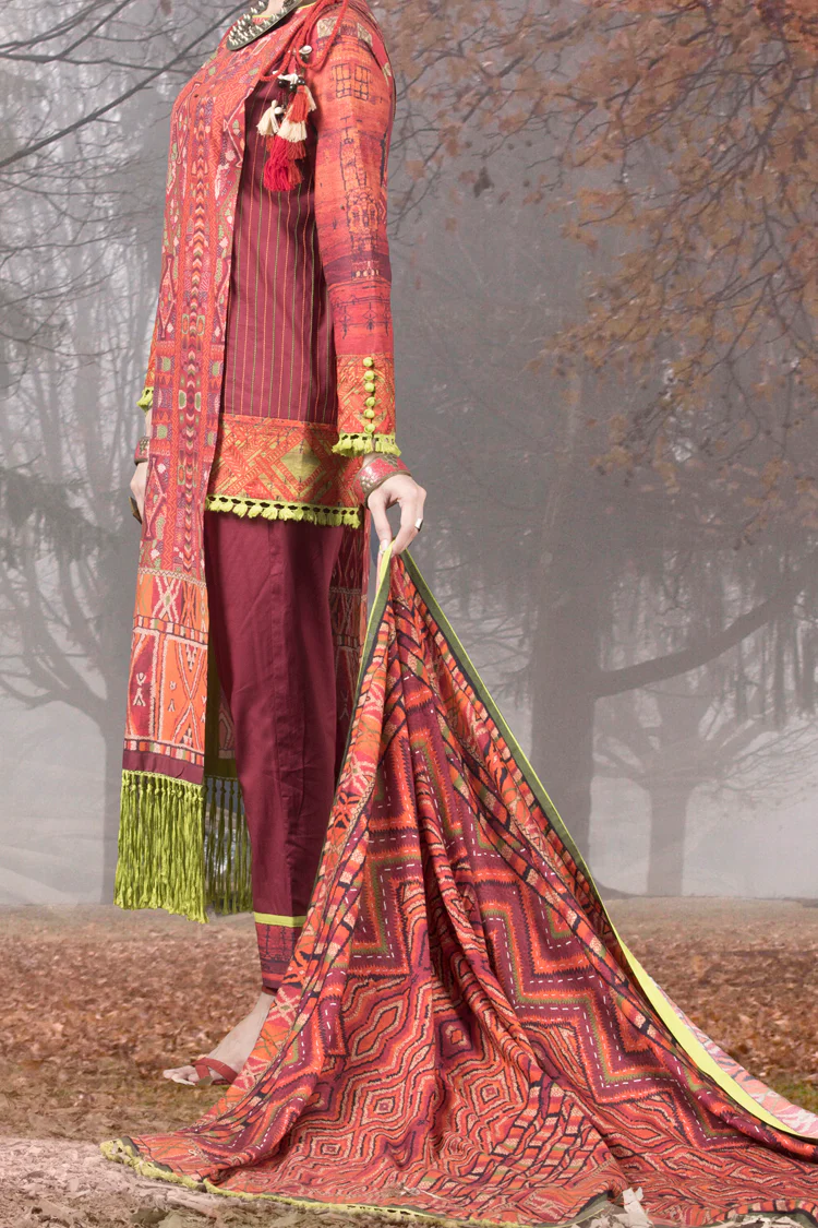 Orange Cambric 3 Piece Stitched - AWP-171