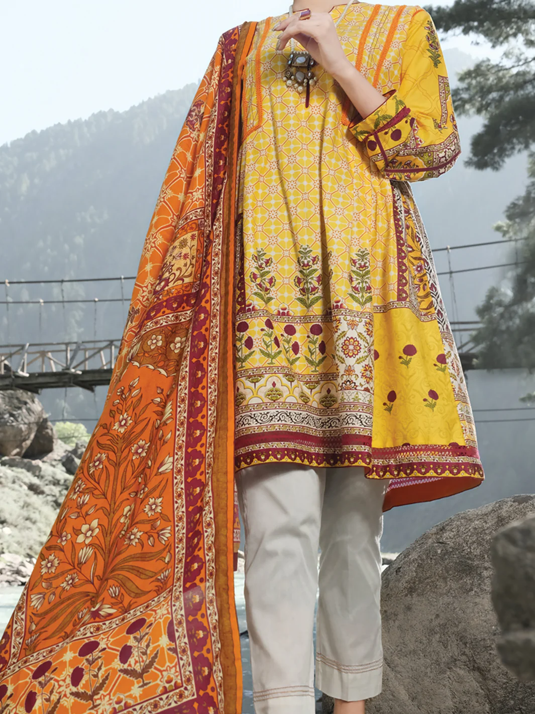 Orange Cambric 3 Piece Stitched - AWP-255
