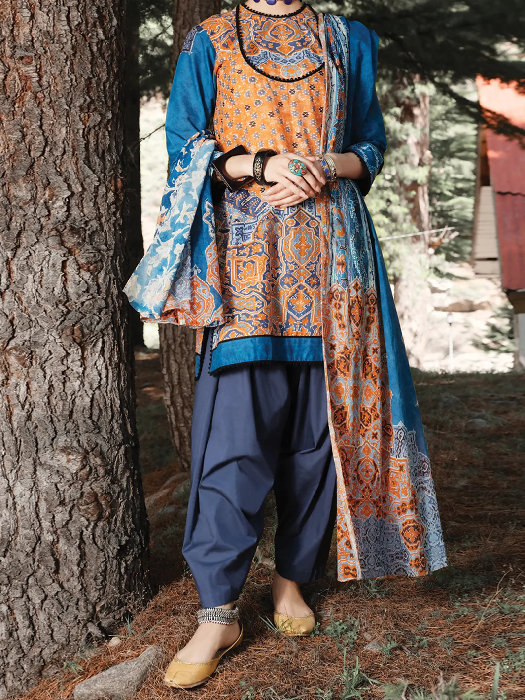 Orange Cambric 3 Piece Unstitched - AWP-251