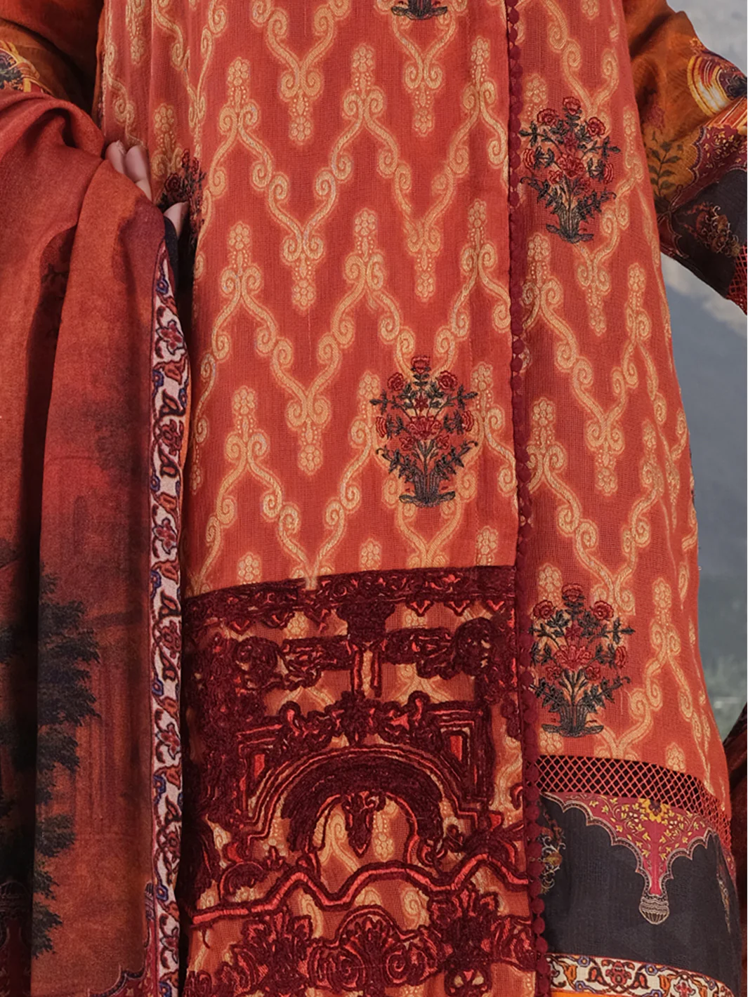 Orange Jacquard 3 Piece Stitched - AWP-222 - Image 2