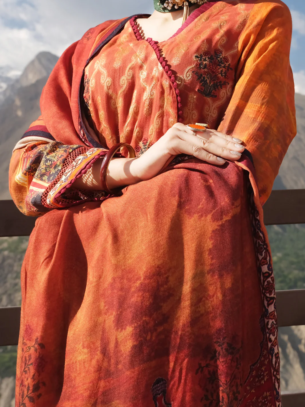 Orange Jacquard 3 Piece Stitched - AWP-222 - Image 3