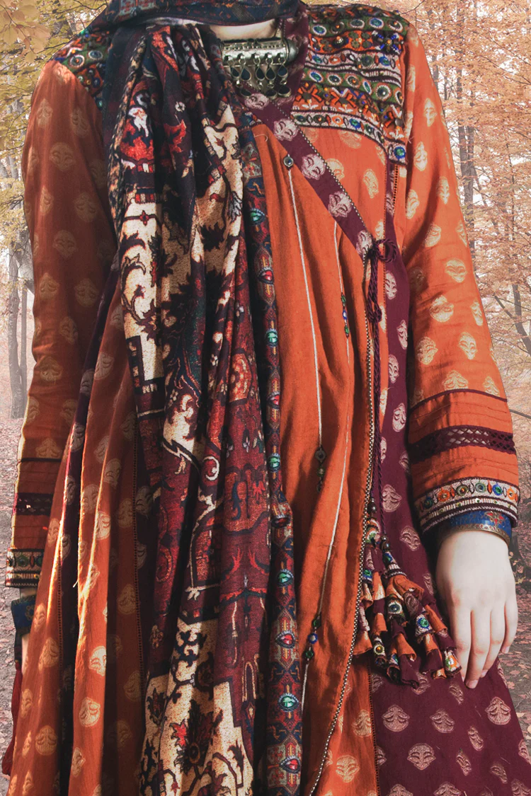 Orange Karandi + Khaddar 3 Piece Stitched - AWP-181 - Image 2