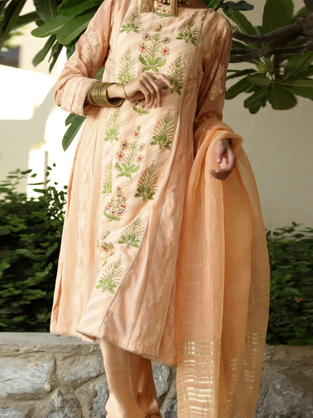 Peach Jacquard 3 Piece Stitched - ALP-568