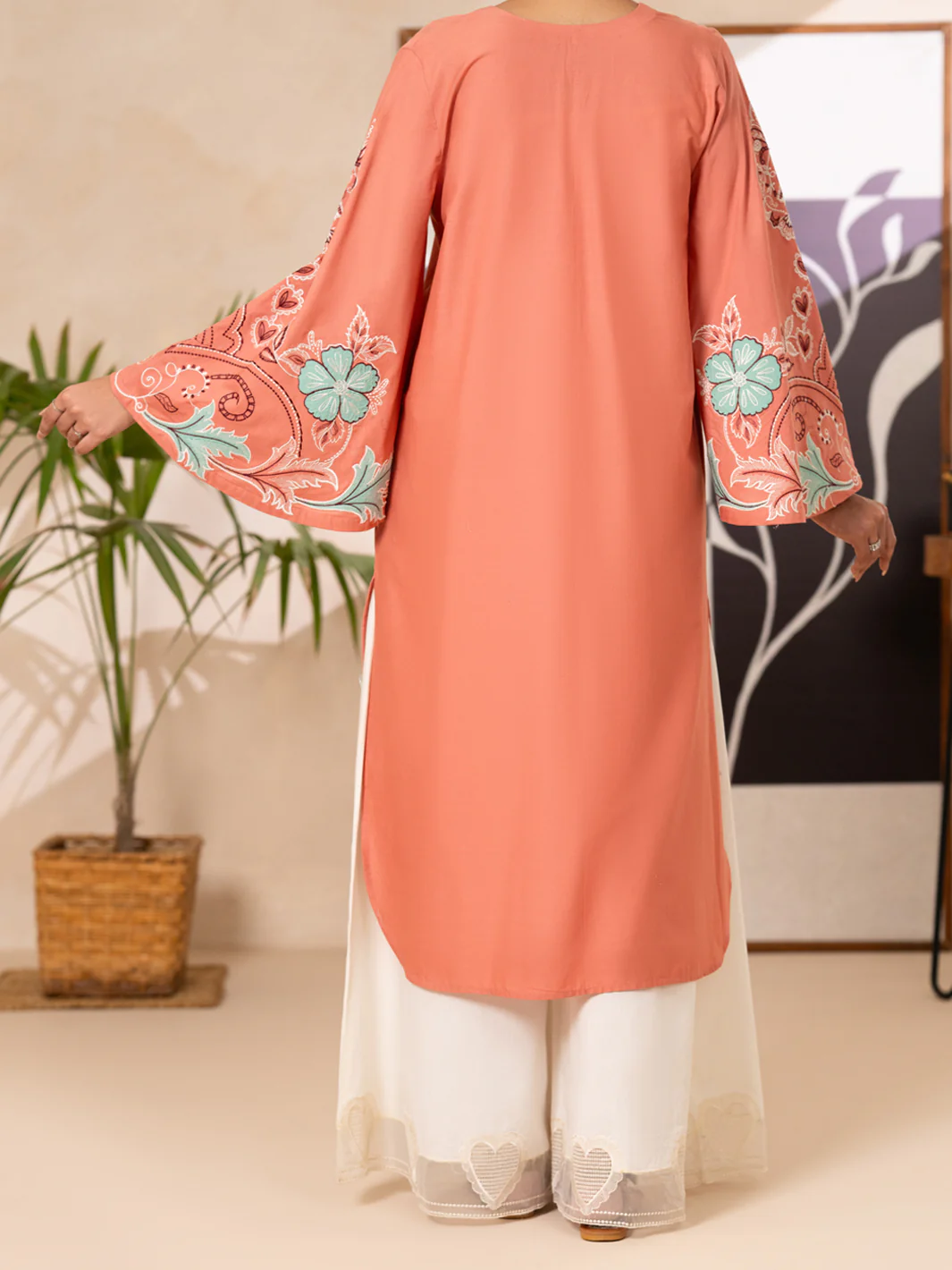 Peach Lawn Dyed Kurti - AL-LK-1177 - Image 3