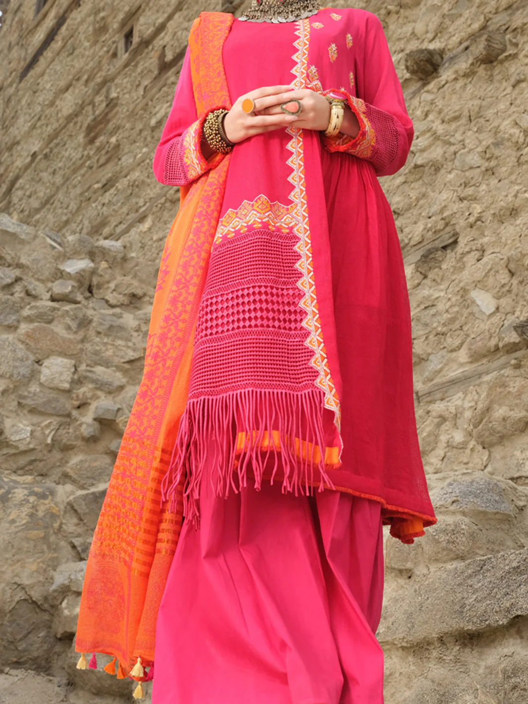 Pink Cotton Net 3 Piece Stitched - AWP-213