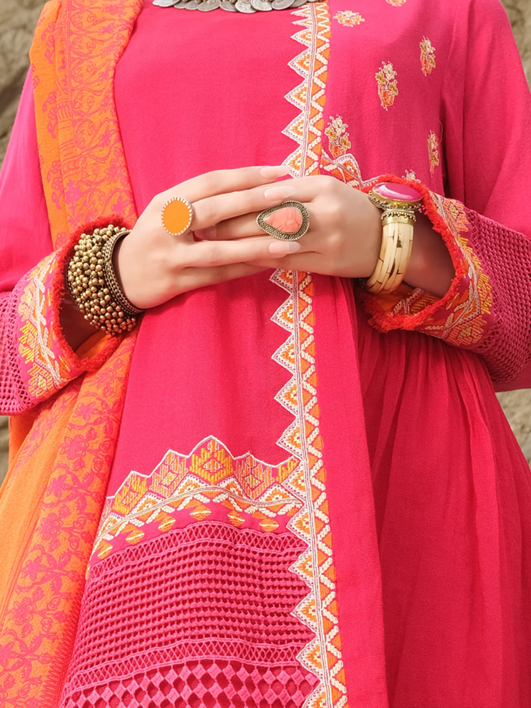 Pink Cotton Net 3 Piece Stitched - AWP-213 - Image 3