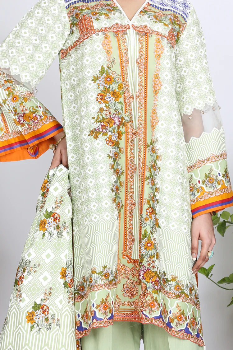 Pista Green Cambric 3 Piece Stitched - ALP-762 - Image 3