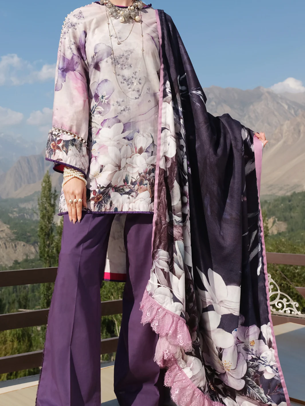 Purple Cambric 3 Piece Stitched - AWP-224