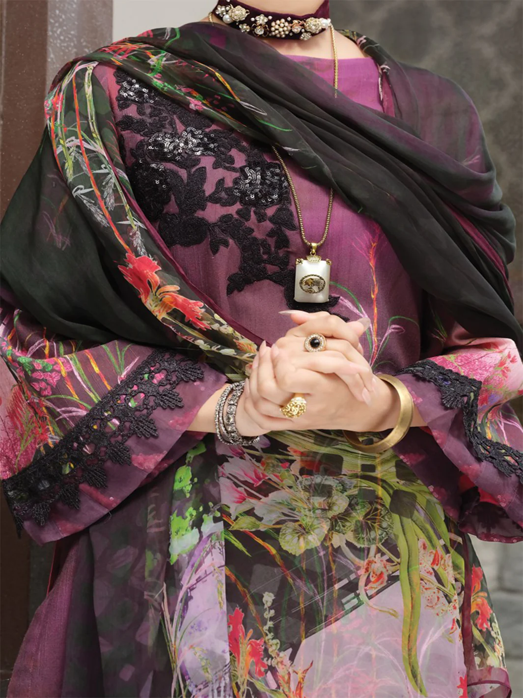 Purple Khaddar + Linen 3 Piece Stitched - AWP-212 - Image 2