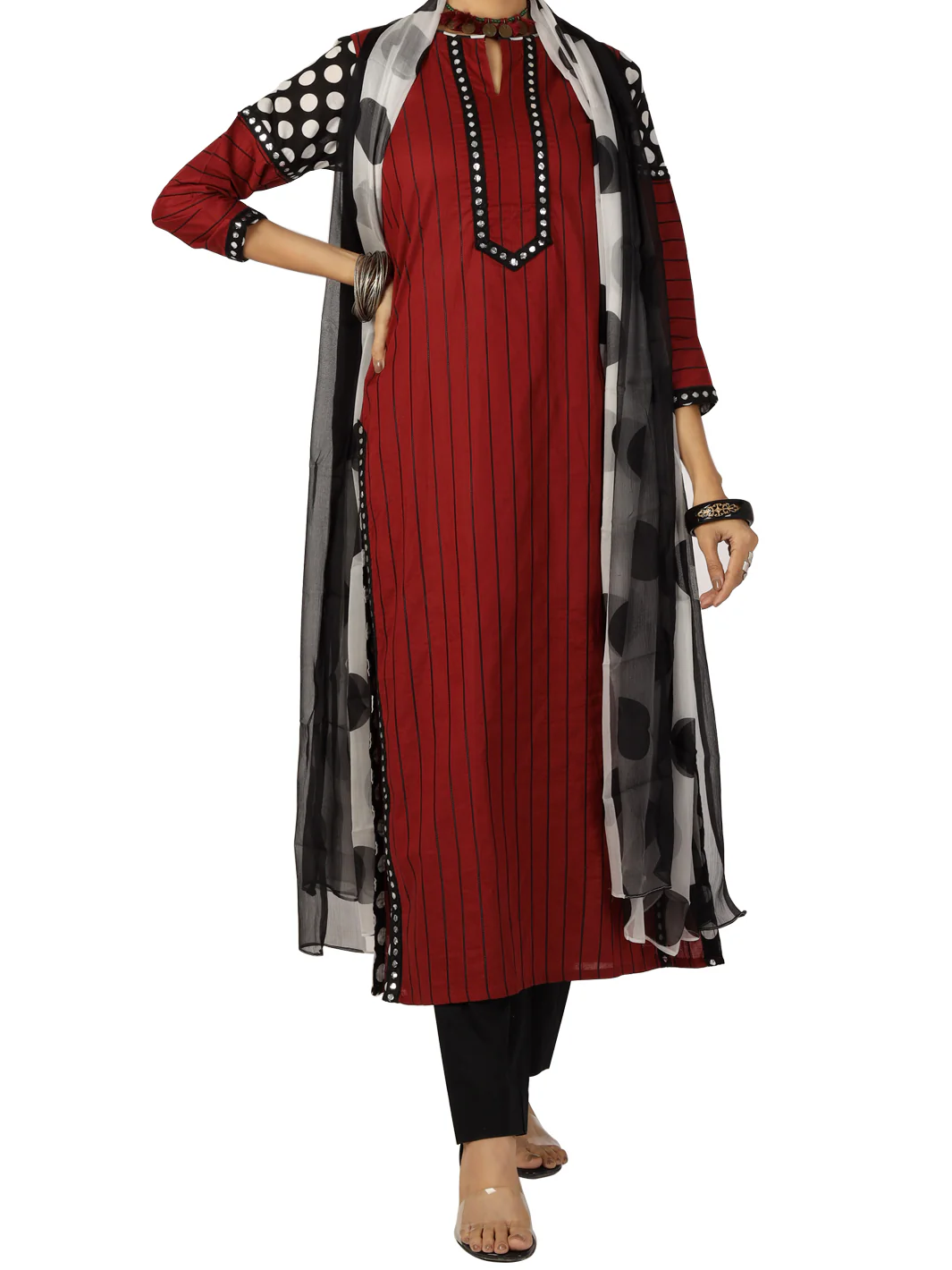 Red Blended 3 Piece Stitched - ALP-080