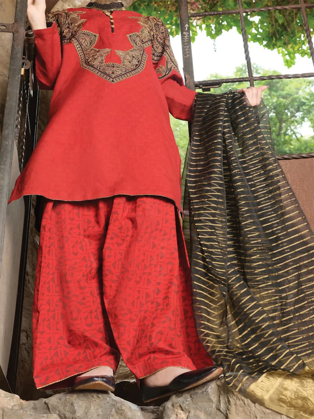 Red Jacquard 3 Piece Unstitched - ALP-732