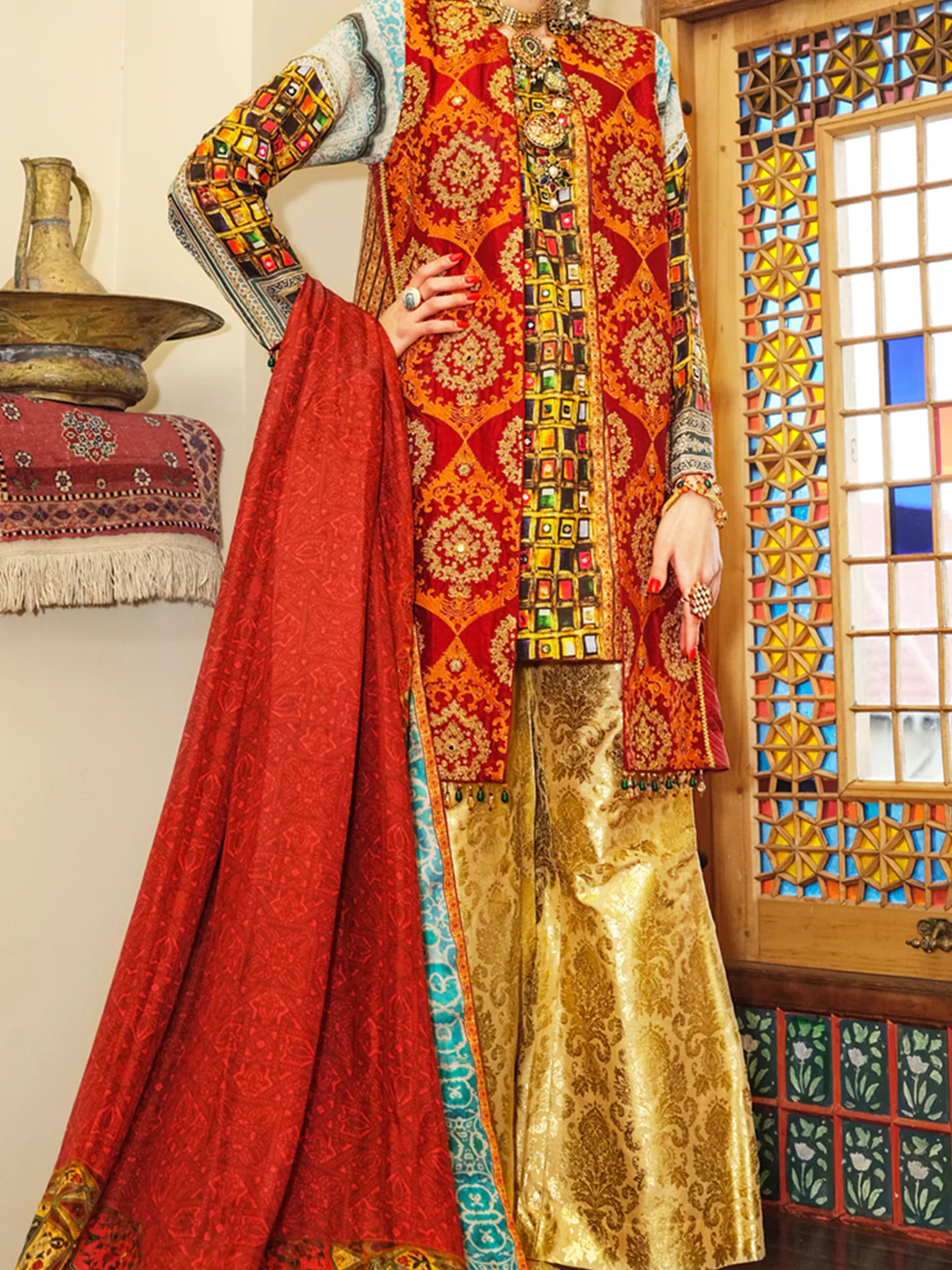 Red Silk 3 Piece Unstitched Formal - LS-UN-251