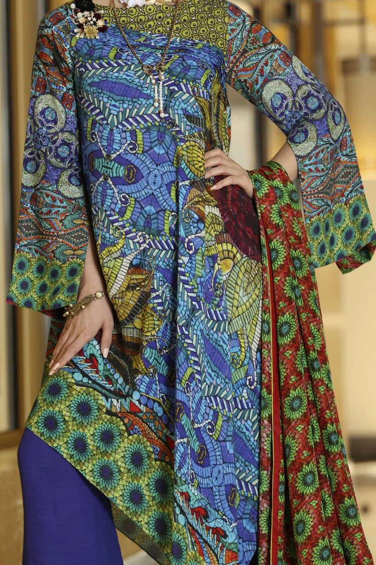Royal Blue Silk Viscose 3 Piece Stitched - ALP-563 - Image 3