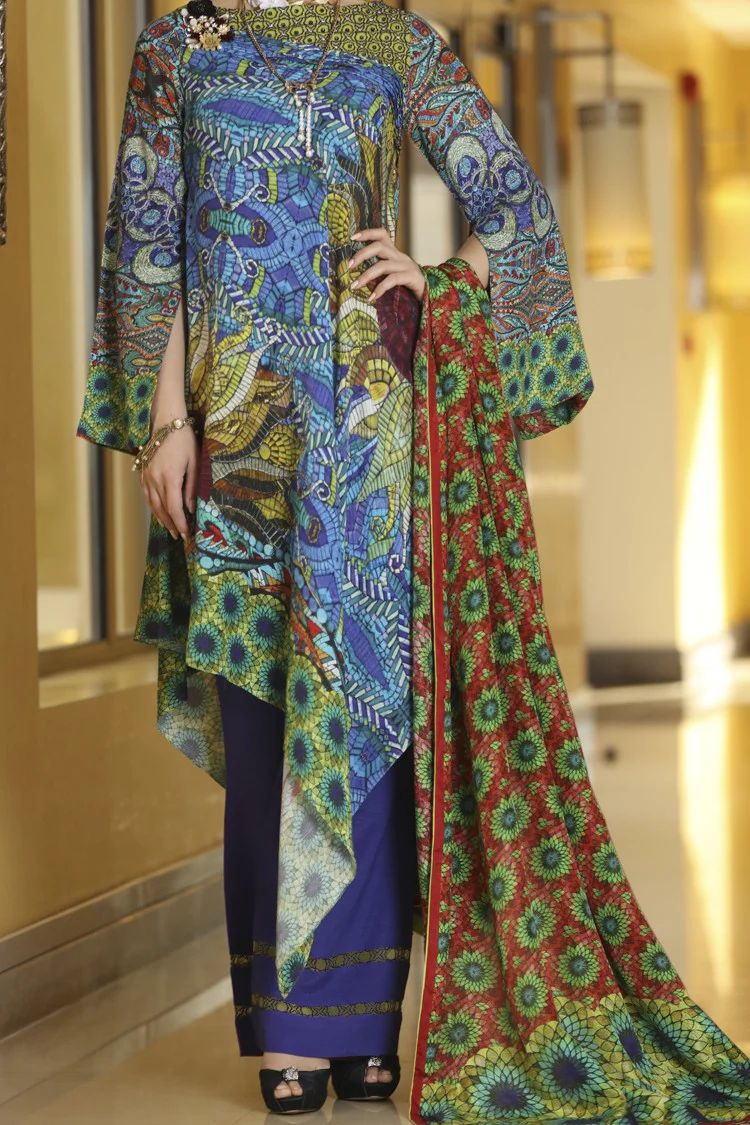 Royal Blue Silk Viscose 3 Piece Stitched - ALP-563 - Image 4