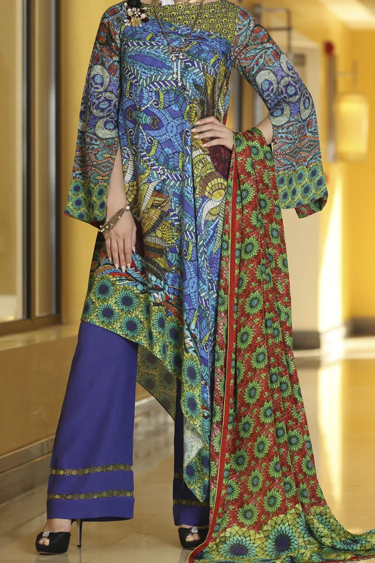 Royal Blue Silk Viscose 3 Piece Unstitched - ALP-563