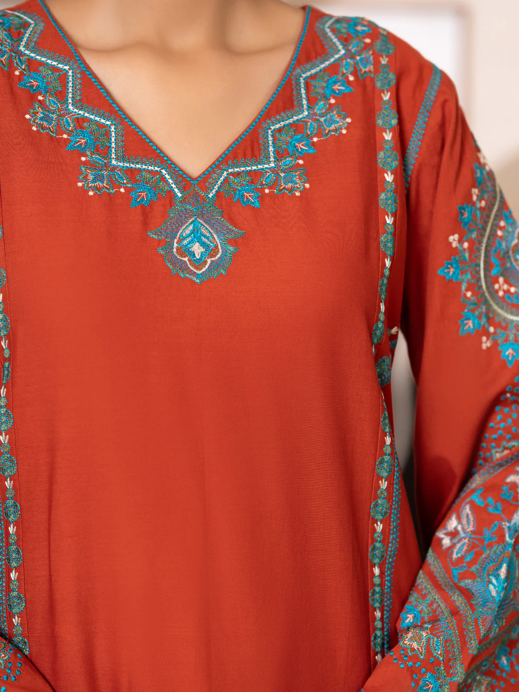 Rust Cotton Lawn Kurti - AL-LK-1173 - Image 3