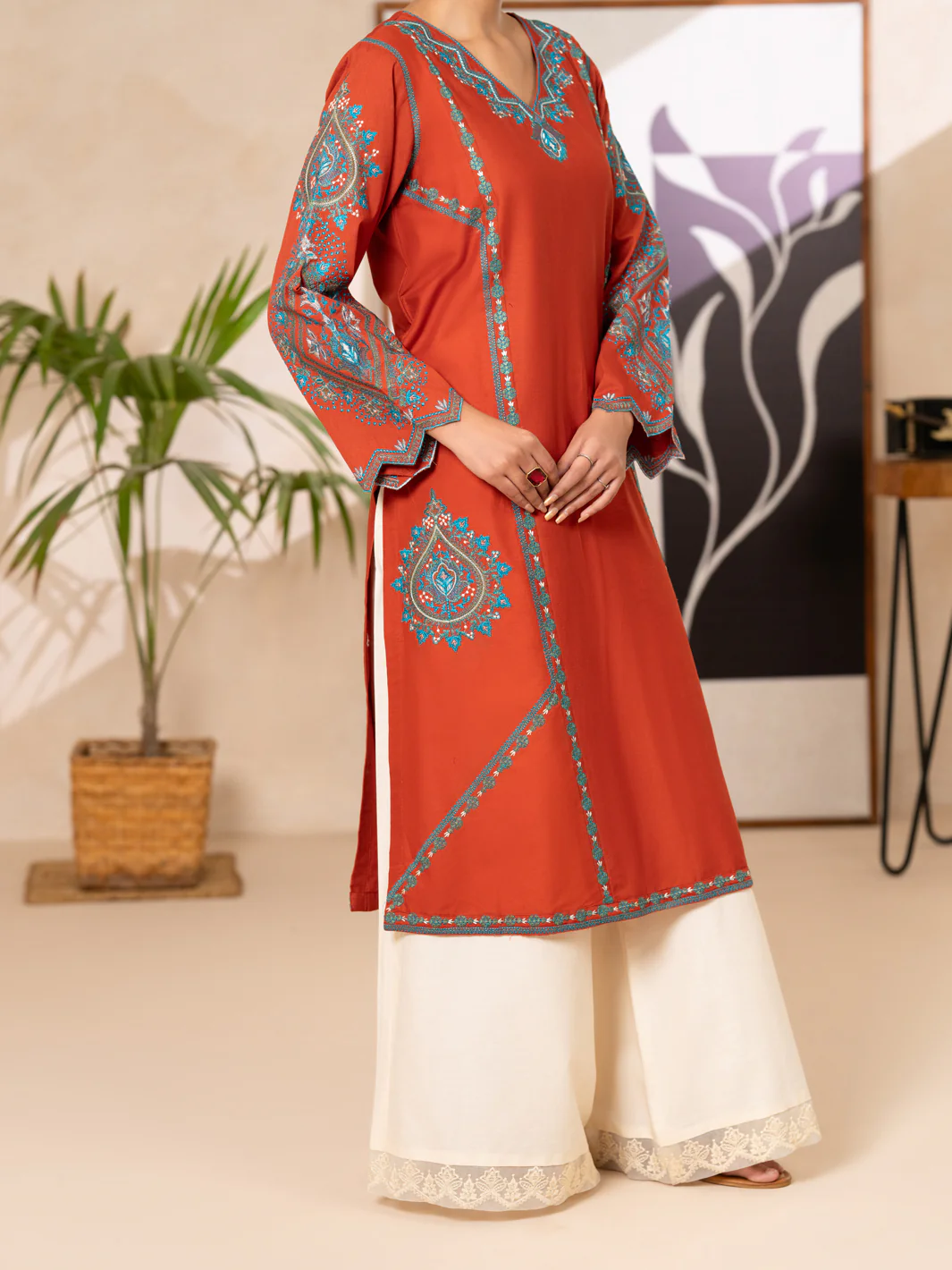 Rust Cotton Lawn Kurti - AL-LK-1173 - Image 4