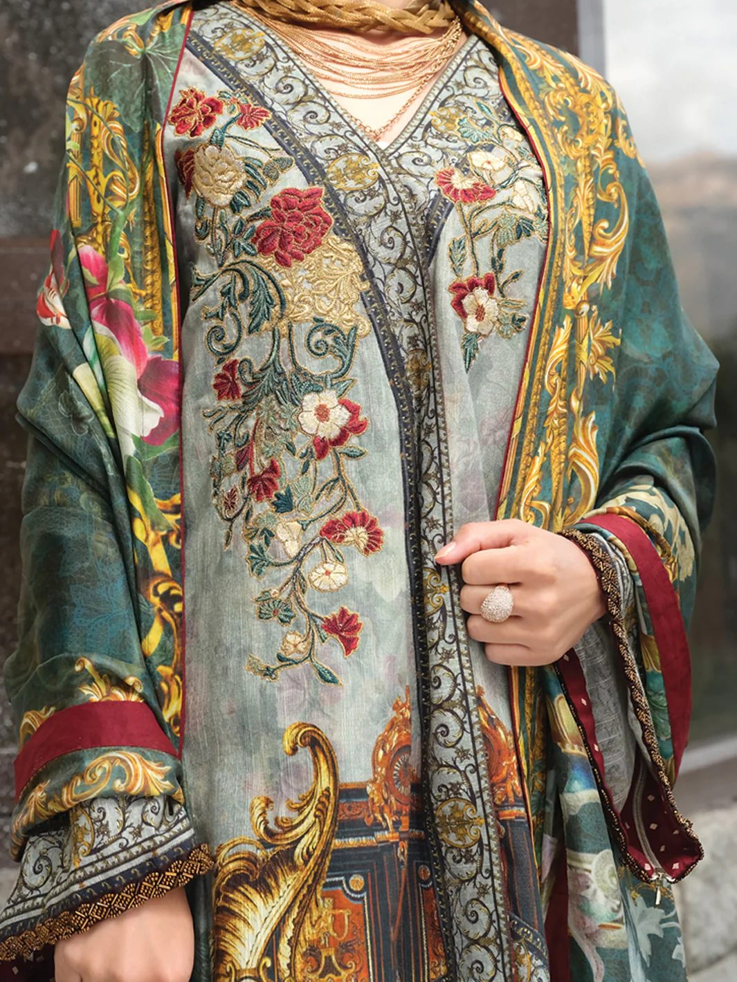 Saga Green Khaddar + Linen 3 Piece Stitched - AWP-209 - Image 2