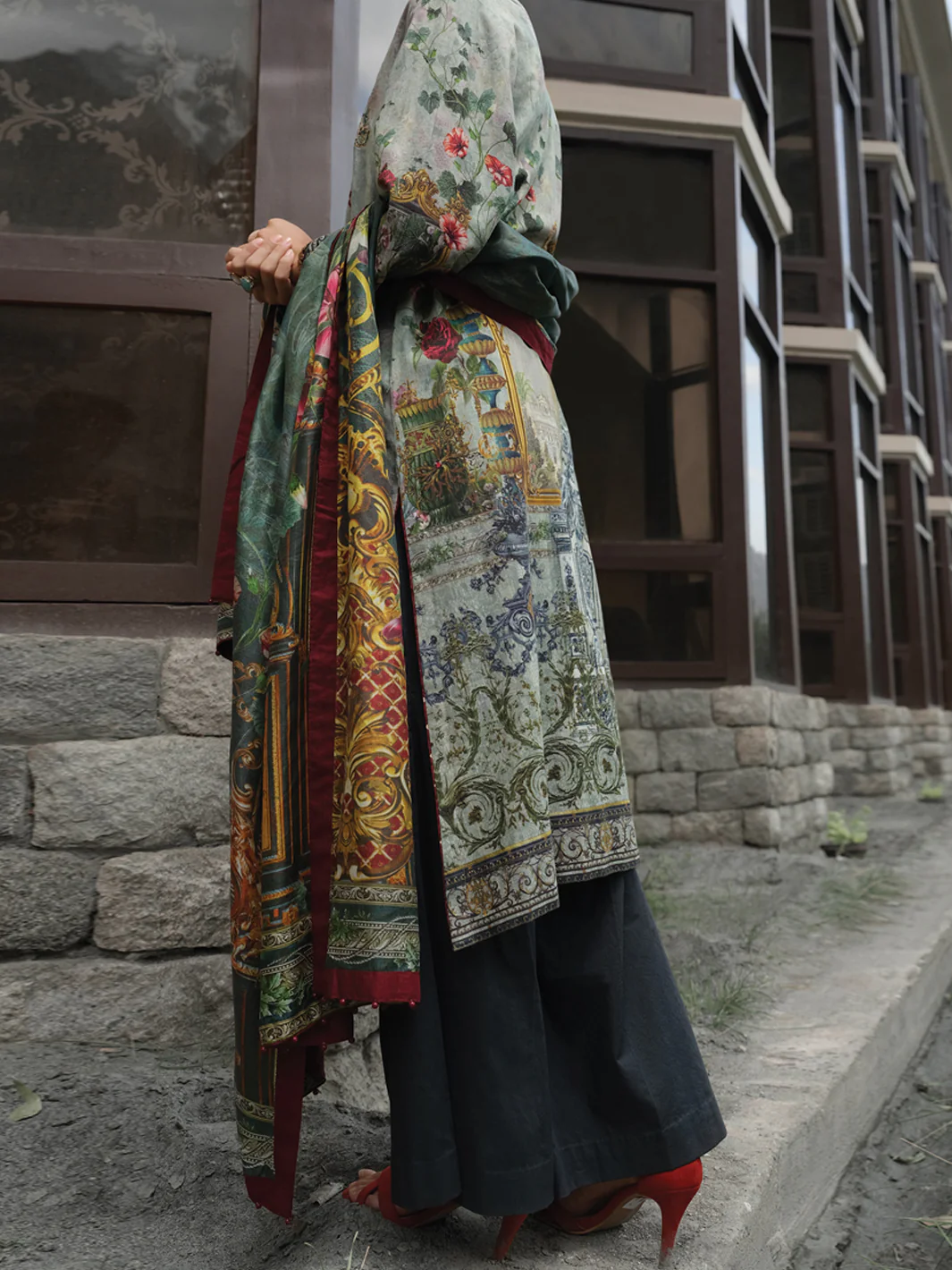 Saga Green Khaddar + Linen 3 Piece Stitched - AWP-209 - Image 3
