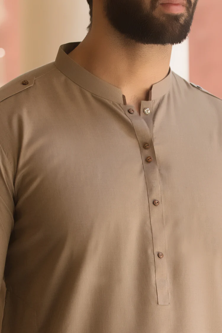 Sand Colored Blended Kameez Shalwar - AL-KS-2381 - Image 2