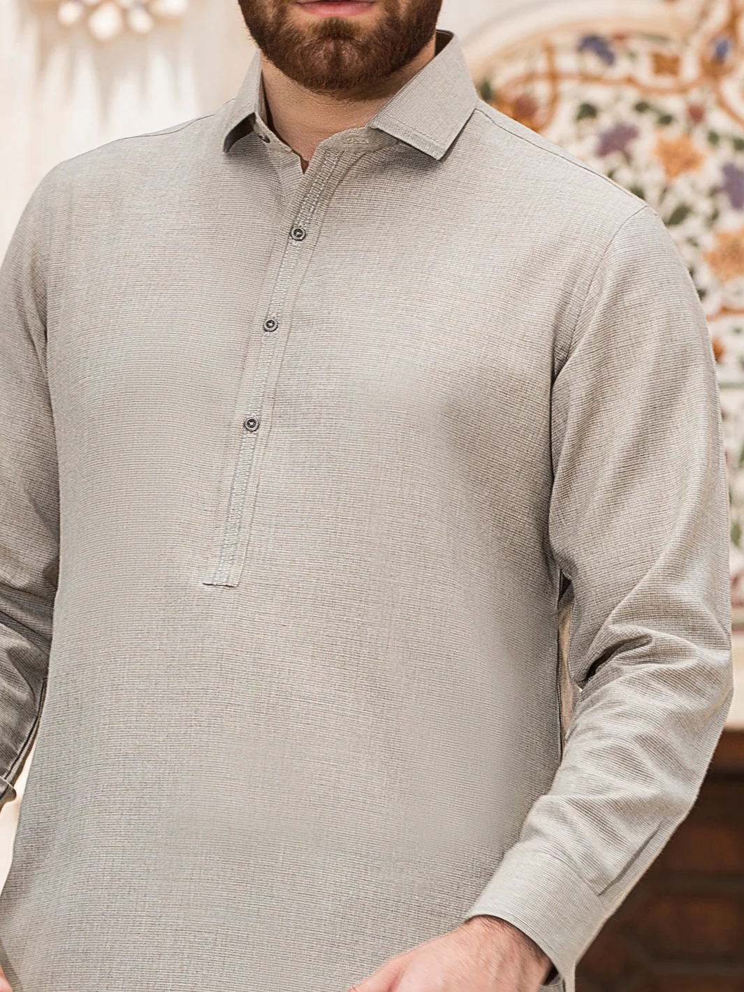 Sand Colored Blended Kameez Shalwar - ALWA-KS-148 - Image 3