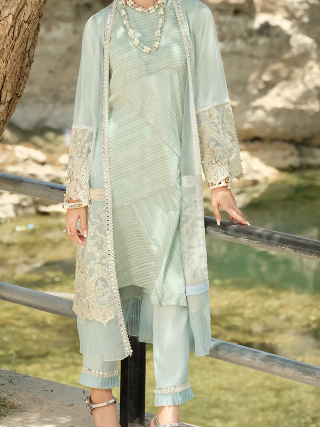 Sea Green Organza 2 Piece Formal Suit - LS-258