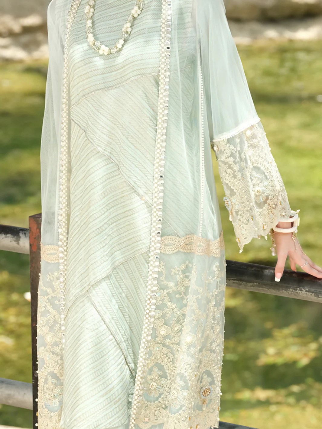 Sea Green Organza 2 Piece Formal Suit - LS-258 - Image 2