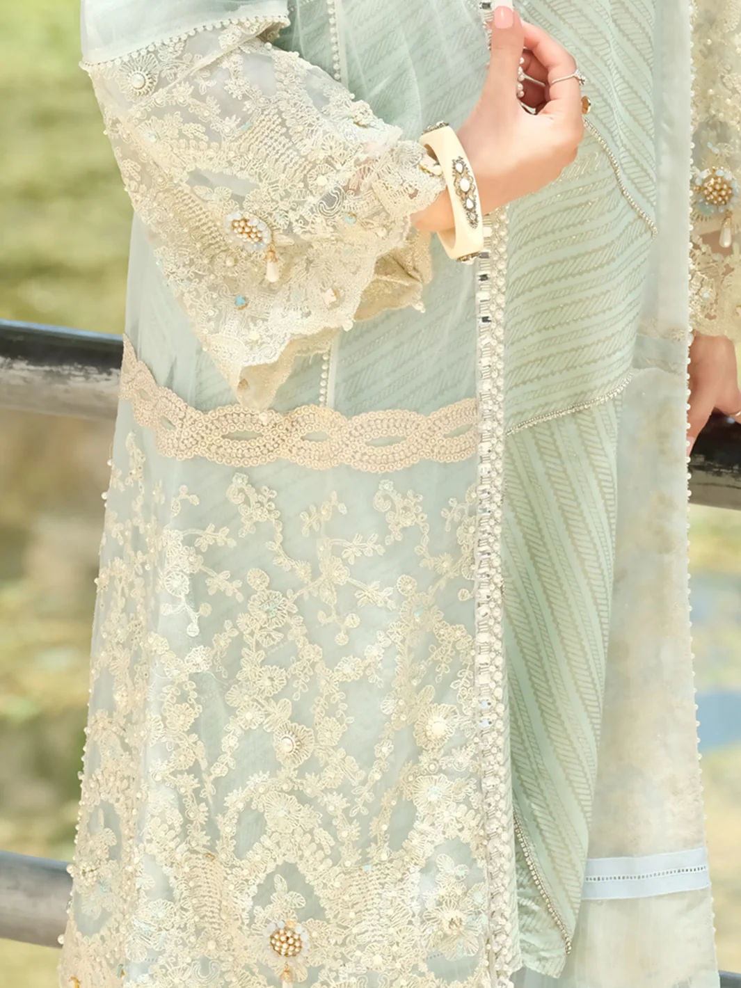 Sea Green Organza 2 Piece Formal Suit - LS-258 - Image 3