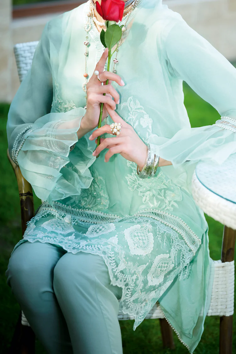 Sea Green Organza 2 Piece Stitched - LKS-652 - Image 3