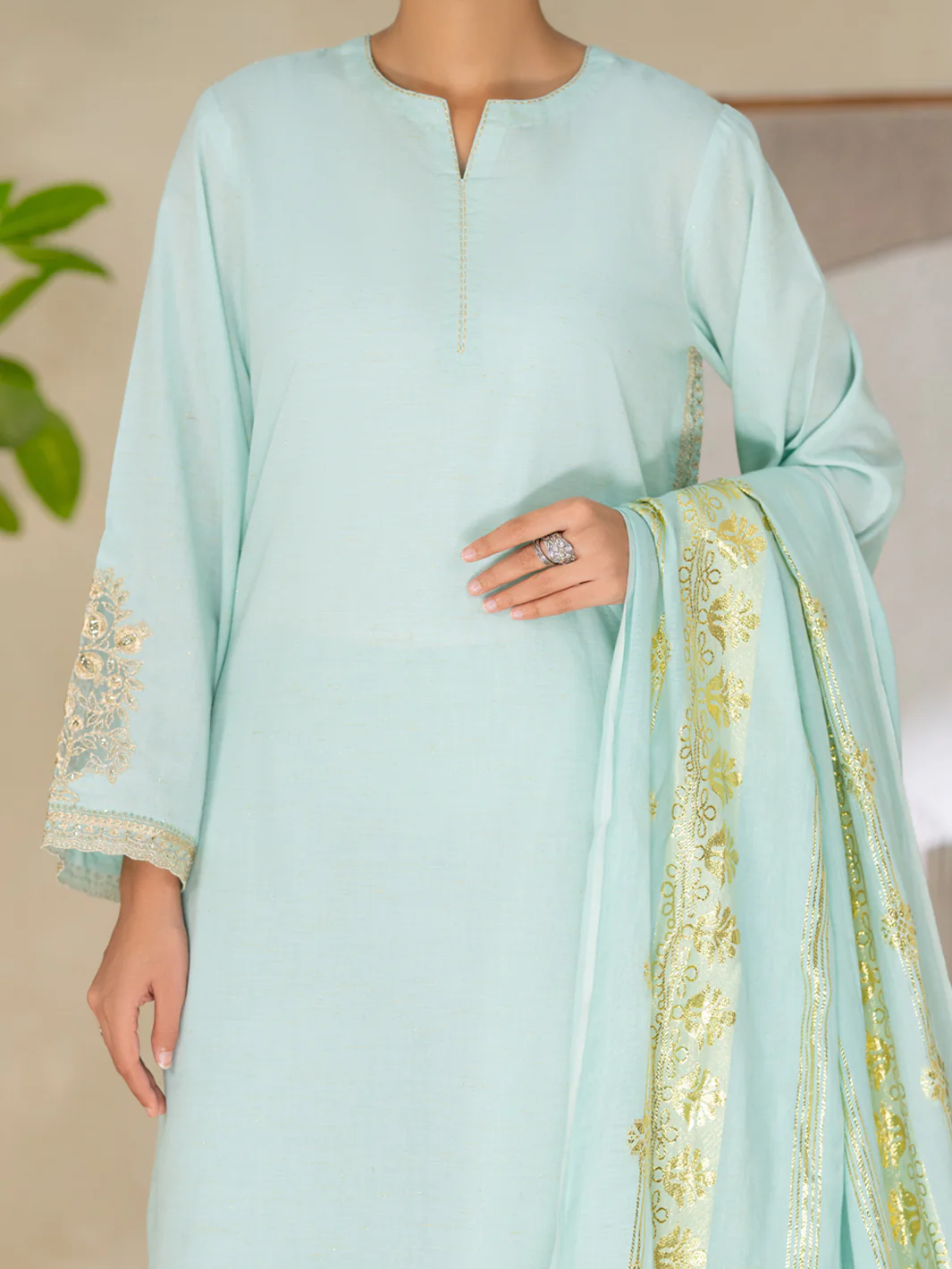 Sky Blue Yarn Dyed Lurex Stitched 3Pc - ALP-3PS-2617 - Image 3
