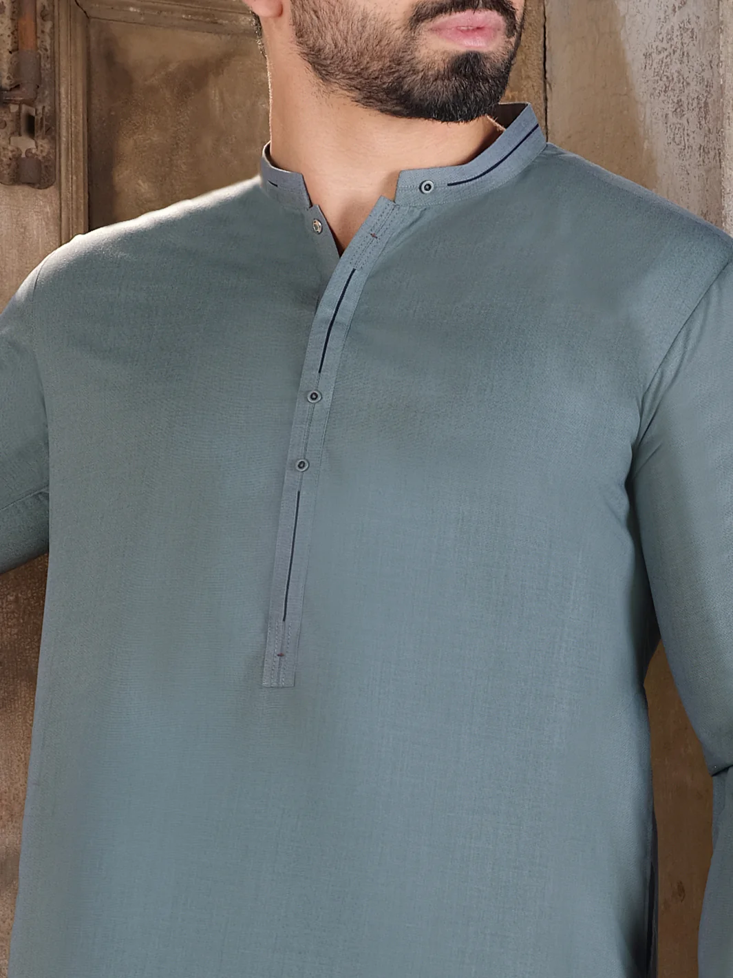 Teal Grey Blended Kameez Shalwar - AL-KS-2524 - Image 3