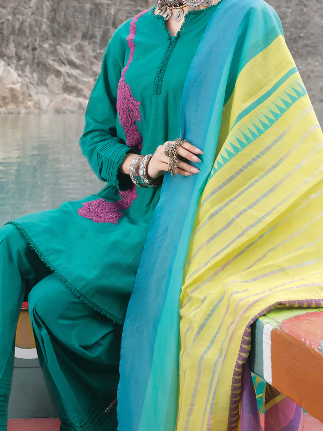 Turquoise Khaddar 3 Piece Stitched - AWP-229 - Image 2