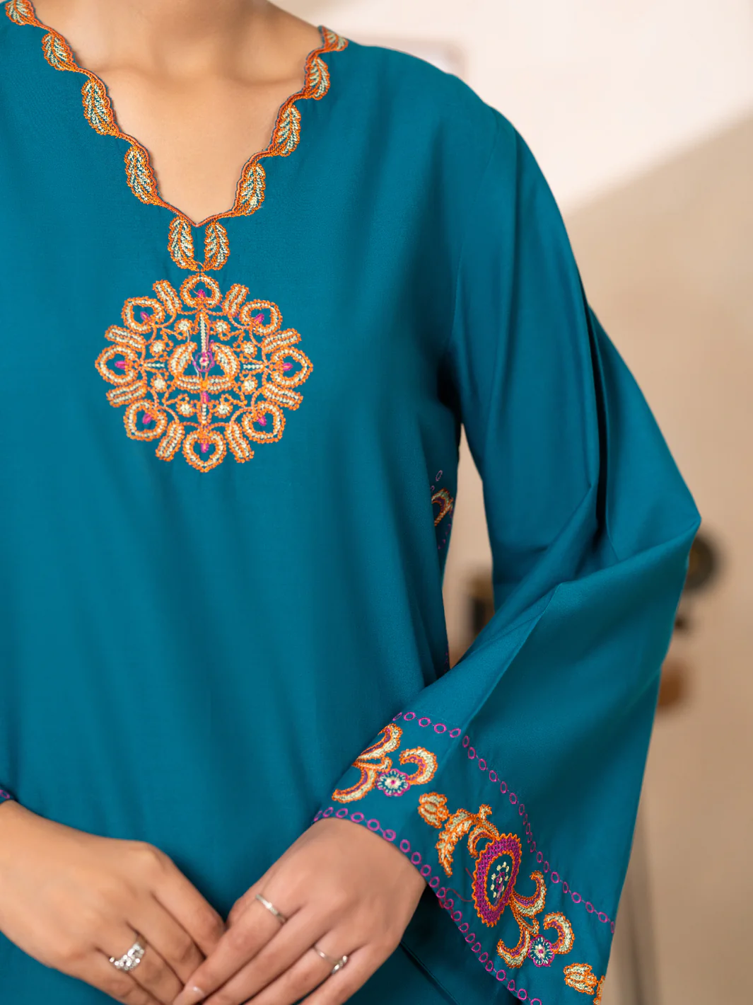 Turquoise Lawn Dyed Kurti - AL-LK-1175 - Image 3