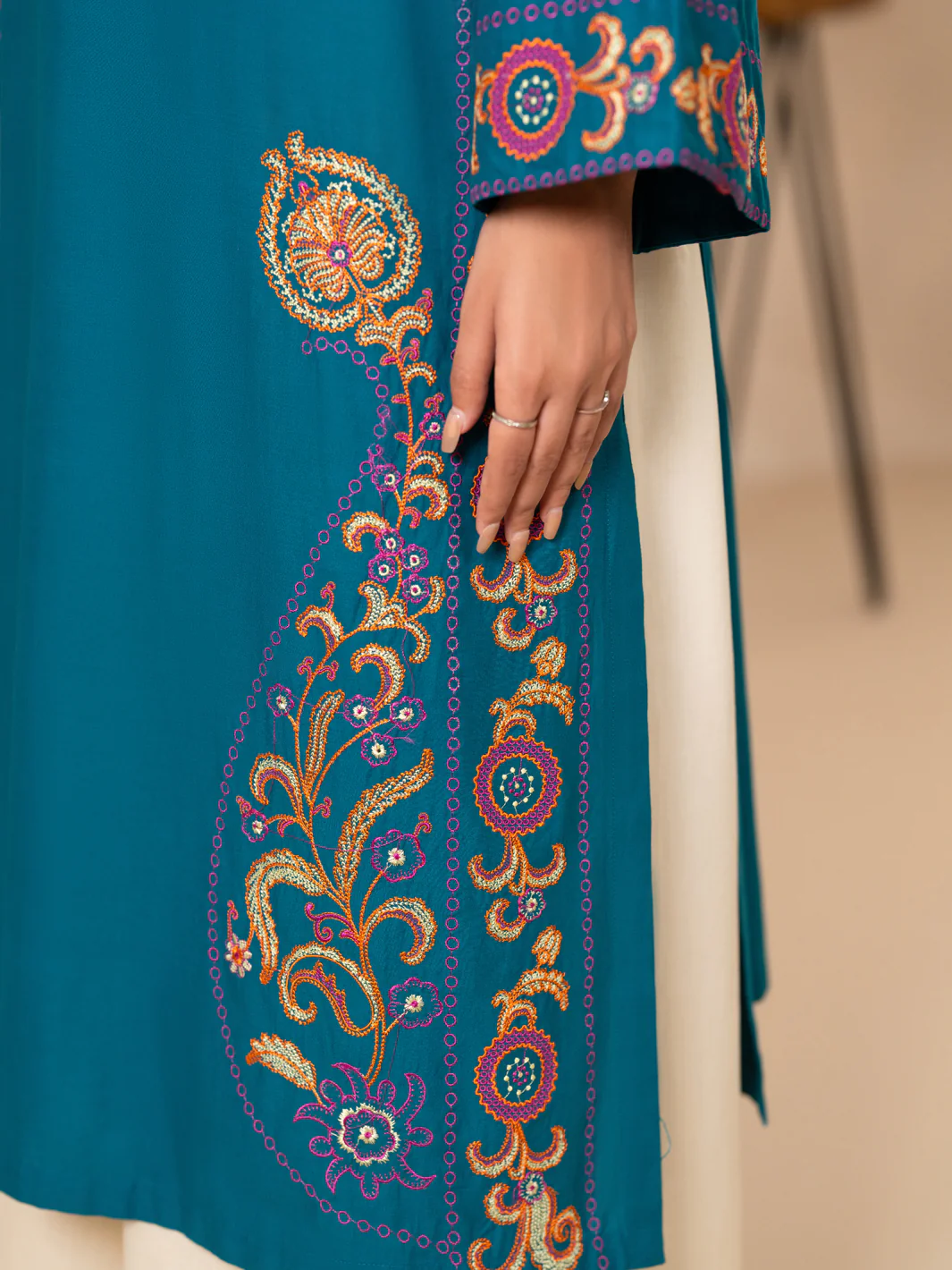 Turquoise Lawn Dyed Kurti - AL-LK-1175 - Image 4
