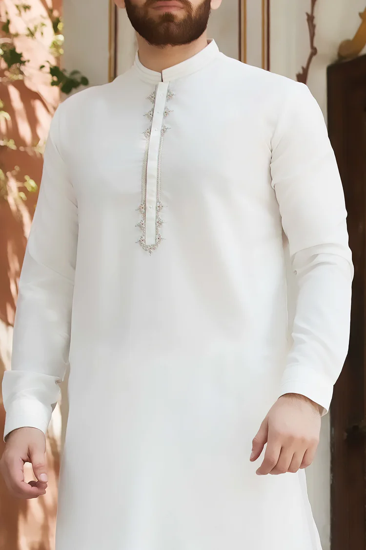 White Blended Kameez Shalwar - AL-KS-2410 - Image 3
