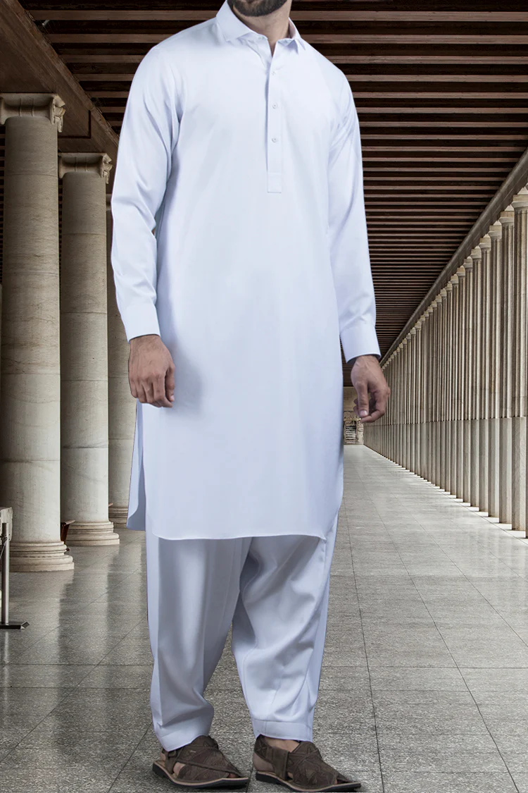 White Blended Kameez Shalwar - ALWA-KS-116