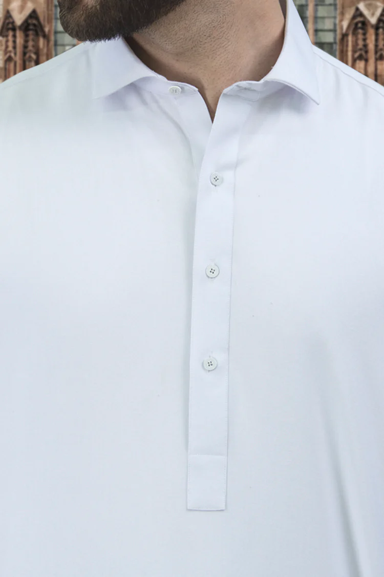 White Blended Kameez Shalwar - ALWA-KS-116 - Image 2