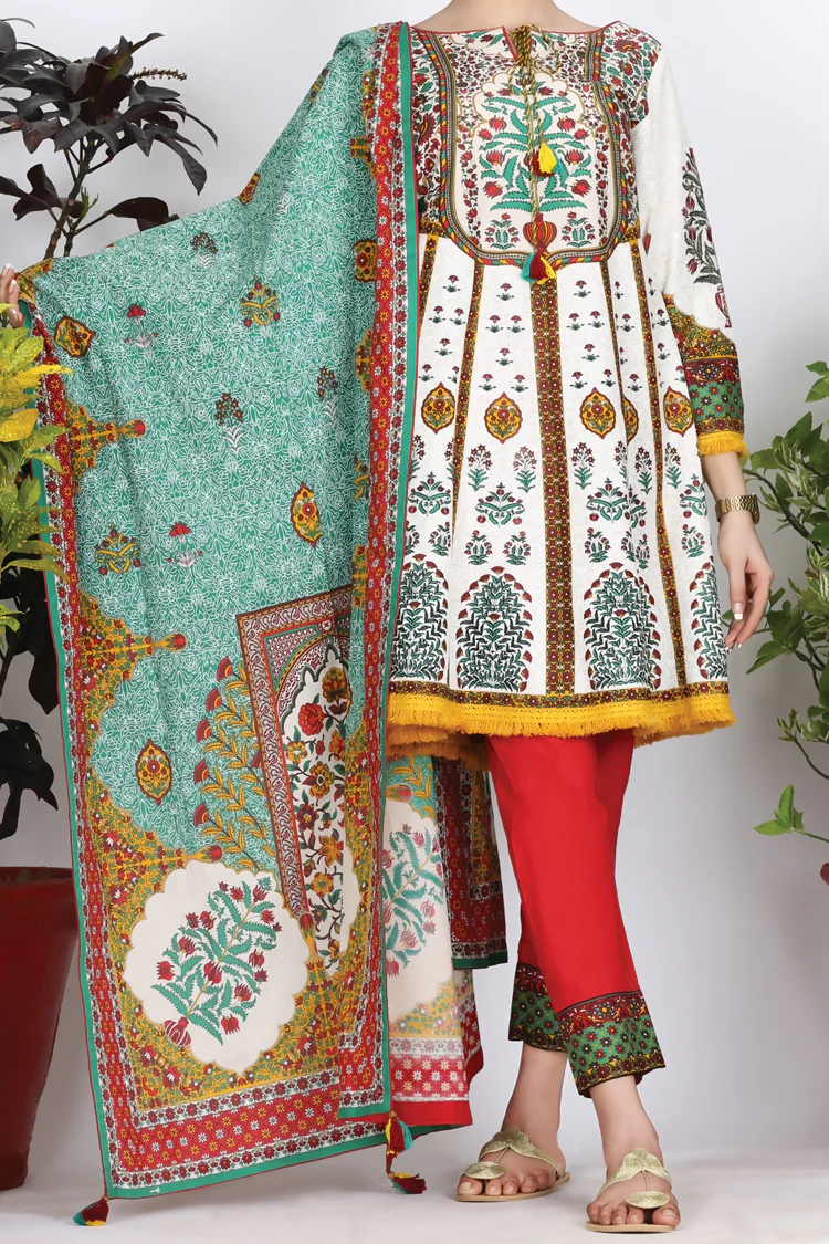 White Cambric 3 Piece Stitched - ALP-755