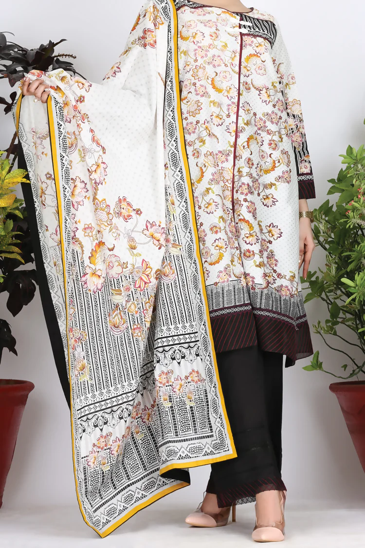 White Cambric 3 Piece Unstitched - ALP-760