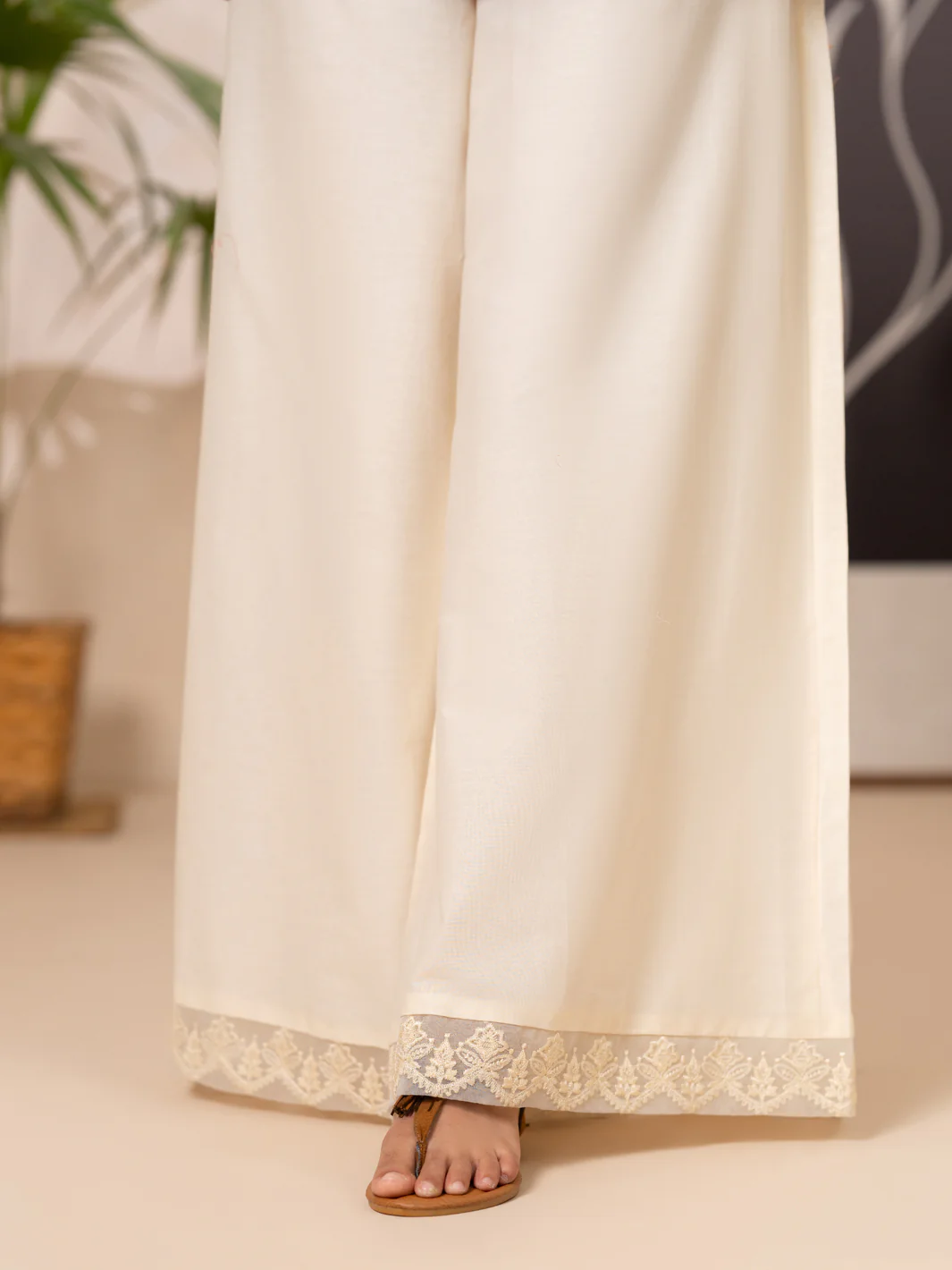 White Cotton Lawn Trouser - AL-T-835 - Image 2