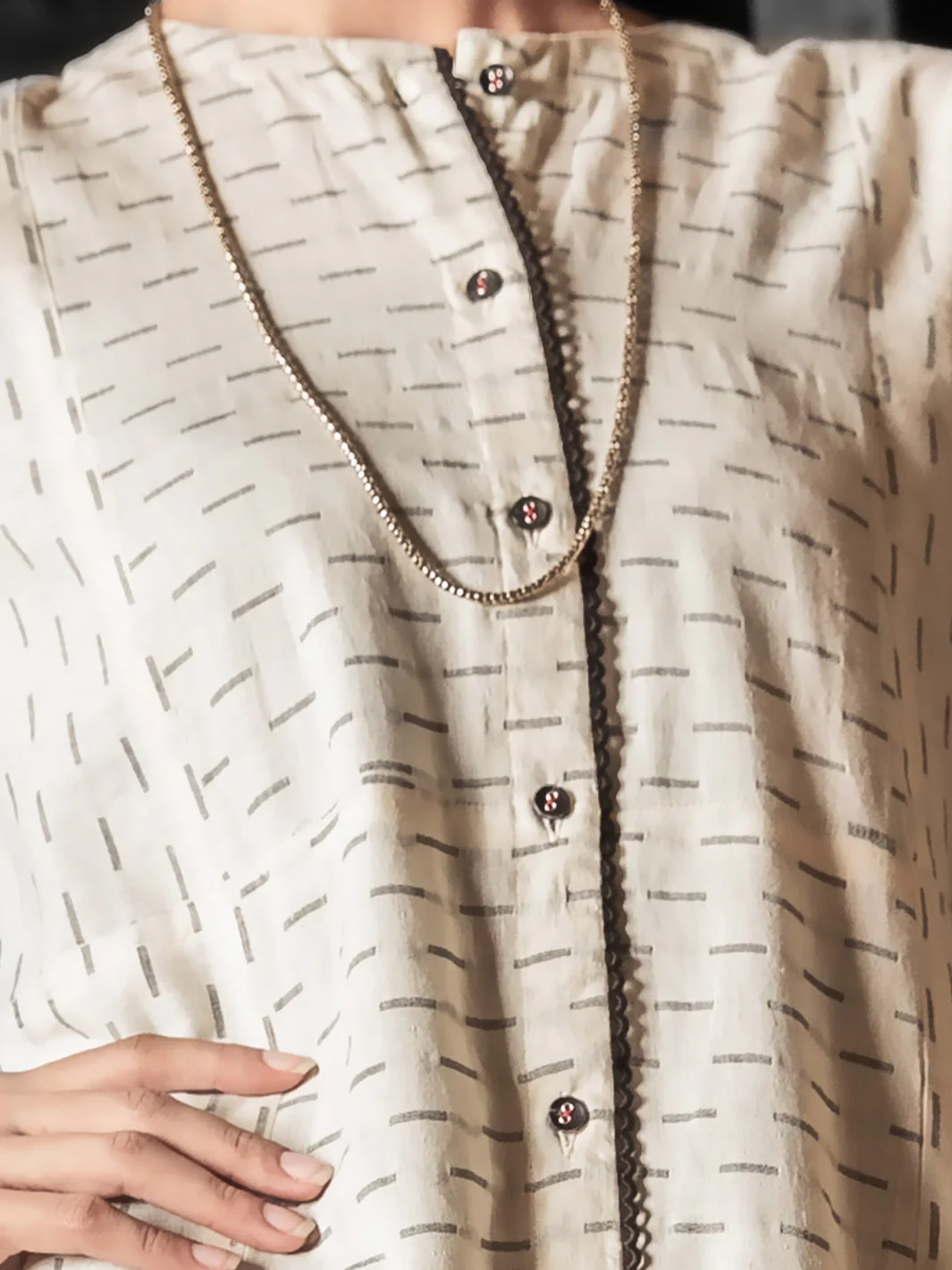 White Jacquard Tunic - LK-698 - Image 3