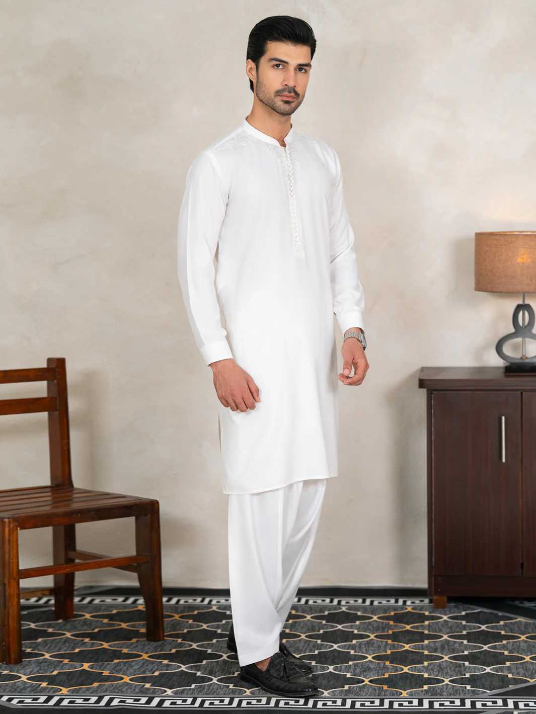 White Kameez Shalwar - AL-KS-3333 - Image 4