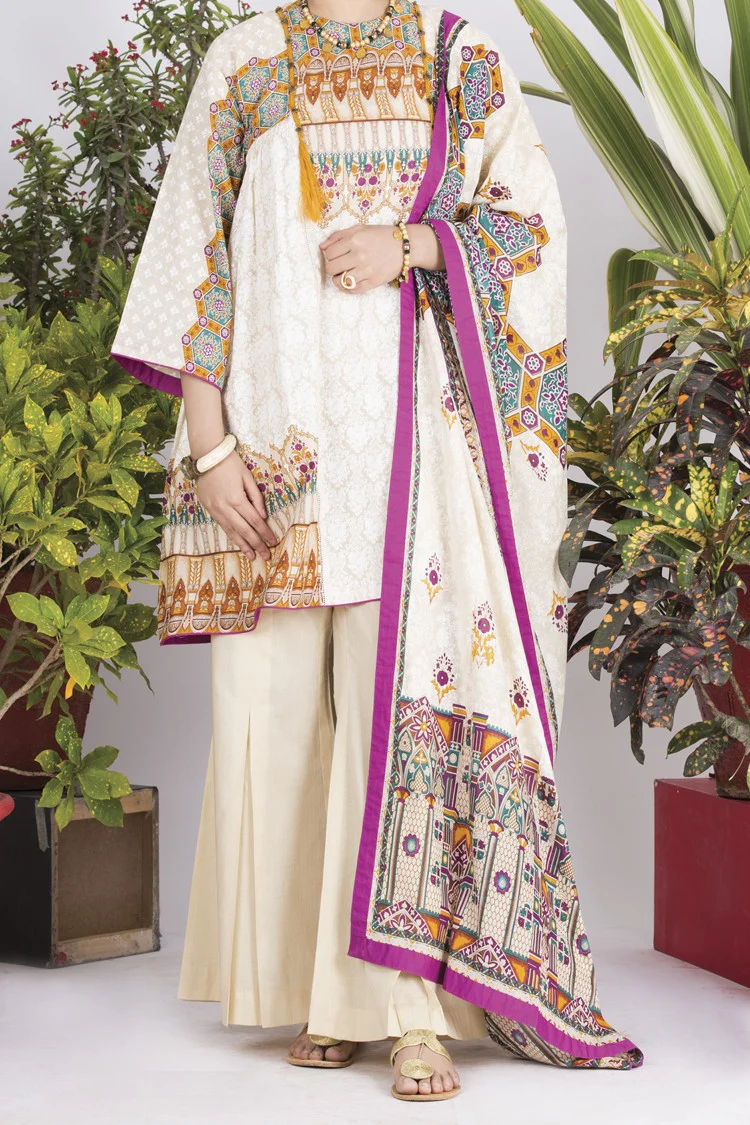 White Lawn 3 Piece Unstitched - ALP-704