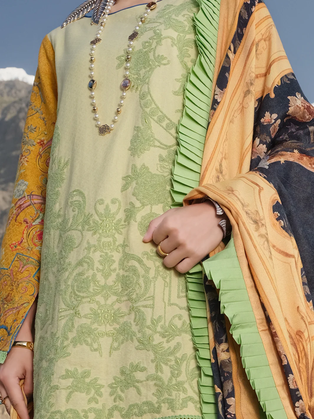 Yellow Jacquard 3 Piece Stitched - AWP-223 - Image 2
